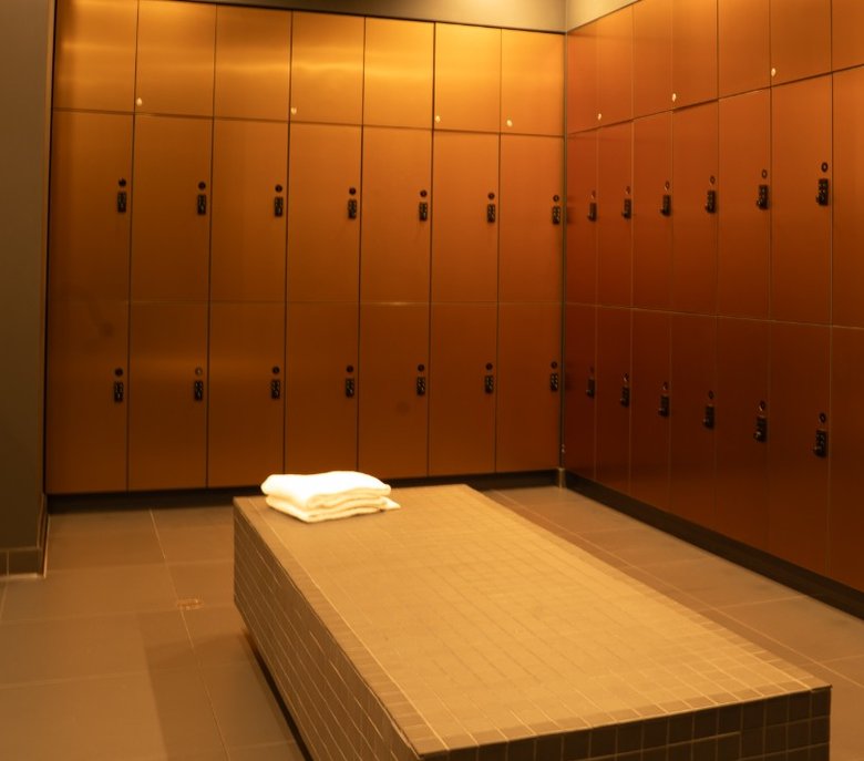 Wood-panelled locker room
