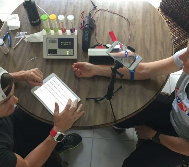 A sweat test in progress, with the testing kit on the table
